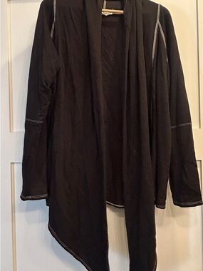 Johnny Was Black Open-Front Jacket with Contrast Stitching